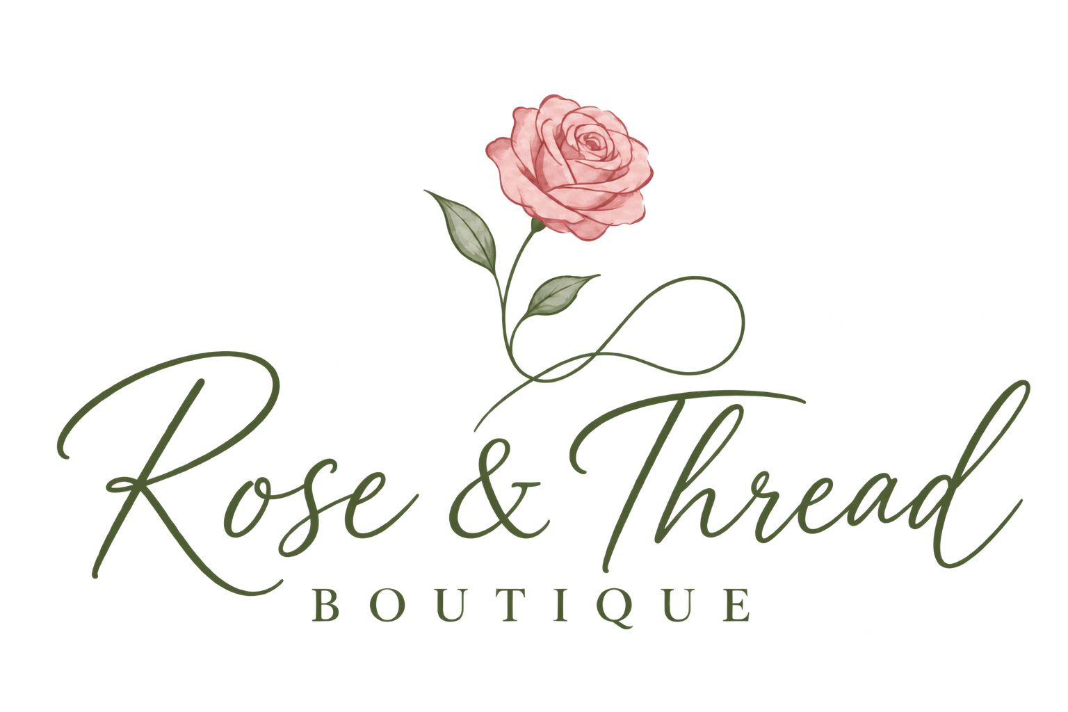 Rose & Thread Boutique — sage script with a dusty rose flower